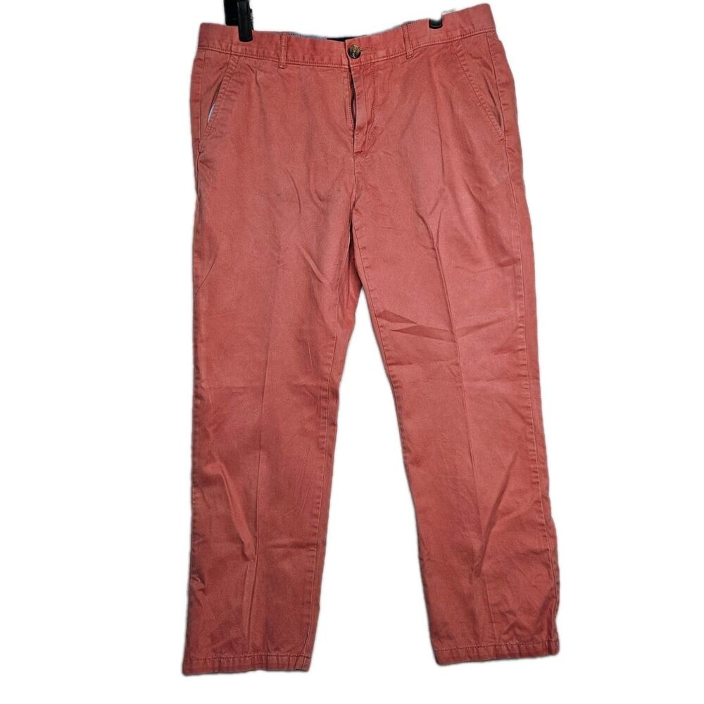 Tommy Hilfiger Red Cotton Twill Flat Front Pants Button Zip Pockets 34